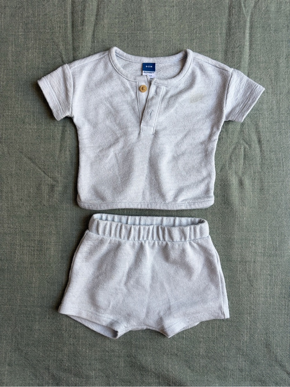 2-Piece Baby Blue Terrycloth Henley Shirt and Shorts Old Navy Outfit Set